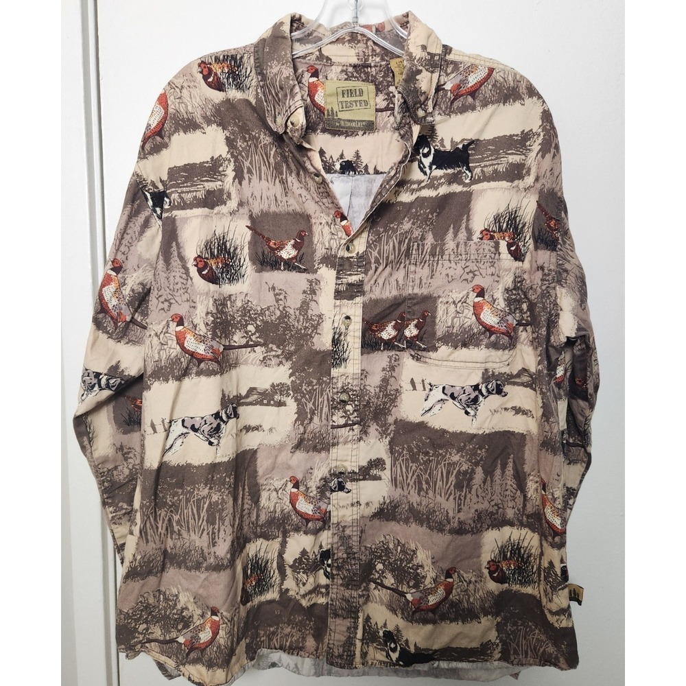 Outdoor Life‎ Field Tested Pheasant Dog Graphic Hunting Button Down Shirt Size L
